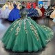 Luxury Vestido De 15 Anos 2024 Green Quinceanera Dresses Lace Applique Mexican Girls Birthday Prom Gowns Floral Pageant dress