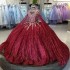 Mexican Burgundy Shiny Quinceanera Dress 2024 With Cape Ball Gown Lace Appliques Sweet 16 Vestidos