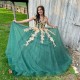 Mexican Green Quinceanera Dress Ball Gown Gold Lace Applique Sweet Vestidos De XV 15 Anos 16 XV Years Old Miss Birthday Mexican