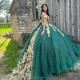 Mexican Green Quinceanera Dress Ball Gown Gold Lace Applique Sweet Vestidos De XV 15 Anos 16 XV Years Old Miss Birthday Mexican