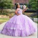 Mexican Lavender Quinceanera Dresses Handmade 3D Floral Applique Lace Birthday Princess Formal Ball Gowns Vestidos XV Anos