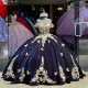 Mexican Navy Blue Appliques Quinceanera Dresses 2024 With Cape Off the Shoulder Ball Gown Sweet 15 Dress Birthday Dress