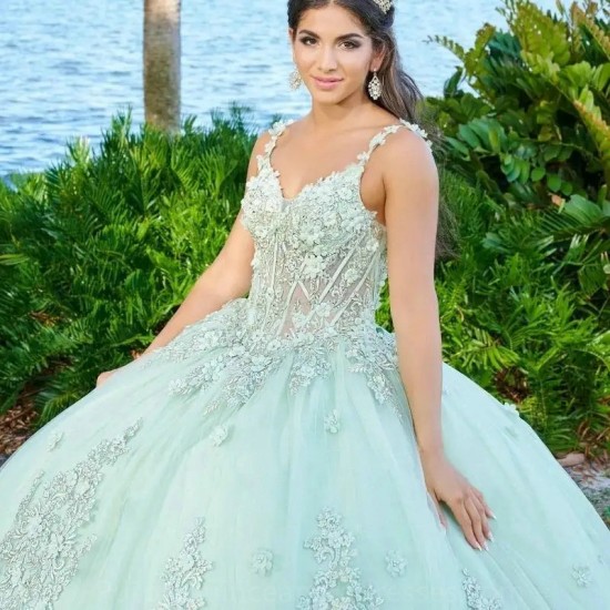 Mint Green Princess Quinceanera Dress Applique Lace With Cape Ball Gown Sweet 16 Dresses Gala Vestido De 15 Anos