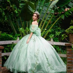 Mint Sweetheart Ball Gown Quinceanera Dress Tulle Applique Lace Beads Party Gown Sweet 16 Vestido De 15 Anos