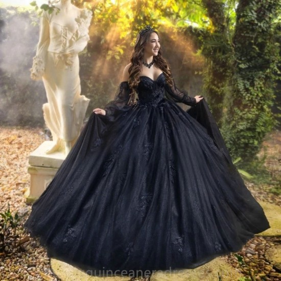 Off Shoulder Black Glittering Luxury Crystal Quinceanera Dresses Applique Beads Birthday Party Ball Gown Vestidos de 15 anos