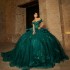 Off Shoulder Blackish Green Shiny Quinceanera Dresses Applique Flower Crystal Beaded Corset Dresses for 15 year anniversary