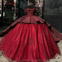 Off Shoulder Burgundy Quinceanrea Dress XV Dress Para Eventos Especiale Applique Sweet Vestidos