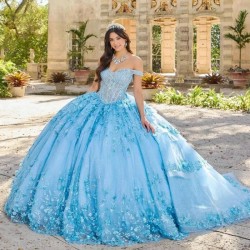 Off Shoulder Glitter Mint Quinceanera Dress Ball Gown Floral Applique Beaded Tiered Sweet 16 Vestidos De 15 Anos