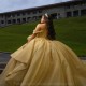 Off Shoulder Gold Quinceanera Dress 2024 Ball Gown Corset Flower Pageant Sweet 16 Vestidos De XV Anos