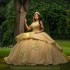 Off Shoulder Gold Quinceanera Dress 2024 Ball Gown Corset Flower Pageant Sweet 16 Vestidos De XV Anos