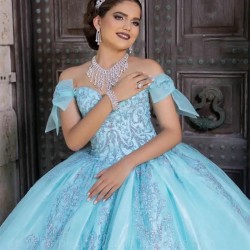 Off Shoulder Mint Glittering Quinceanera Dress Applique Lace Birthday Party Sweet 16 Vestidos De Fiesta