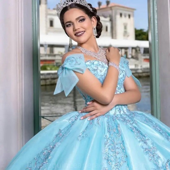 Off Shoulder Mint Glittering Quinceanera Dress Applique Lace Birthday Party Sweet 16 Vestidos De Fiesta