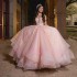 Off Shoulder Pink Princess Quinceanera Dresses Lace Appliques Tull Ball Gown Sweet 16 17 Birthday vestidos de 15 quinceanera