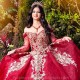 Off Shoulder Red Quinceanera Dress Ball Gown Gold Appliques Lace Beaded Tull Mexican Long Sleeved Sweet 16 Vestidos De 15 Anos