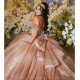 Off The Shoulder Champagne Crystal Ball Gown Quincenara Dresses Sweet 15 Vestidos De XV Anos With Bow