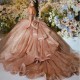 Off The Shoulder Champagne Crystal Ball Gown Quincenara Dresses Sweet 15 Vestidos De XV Anos With Bow