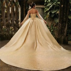 Off The Shoulder Champagne Quinceanera Dresses 2024 Beaded Princess Sweet 16 Dresses Ball Gown Birthday Gowns Lace up