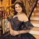 Off The Shoulder Dark Navy Beading Ball Gown Quinceanera Dresses Sequined Appliques Lace Corset Vestidos De 15 Anos