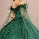 Off The Shoulder Emerald Green Ball Gown Quinceanera Dresses Appliques Lace Beads Feather With Cape Corset Vestidos Para XV Anos