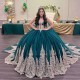 Off The Shoulder Emerald Green Quinceanera Dresses Ball Gown With Cape Tulle Appliques Puffy Sweet 16 Dresses