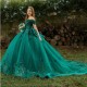 Off The Shoulder Green Quinceanera Dresses Ball Gown Sleeveless Floral Appliques Lace Handmade Flowers Sweet 15 Party Wear