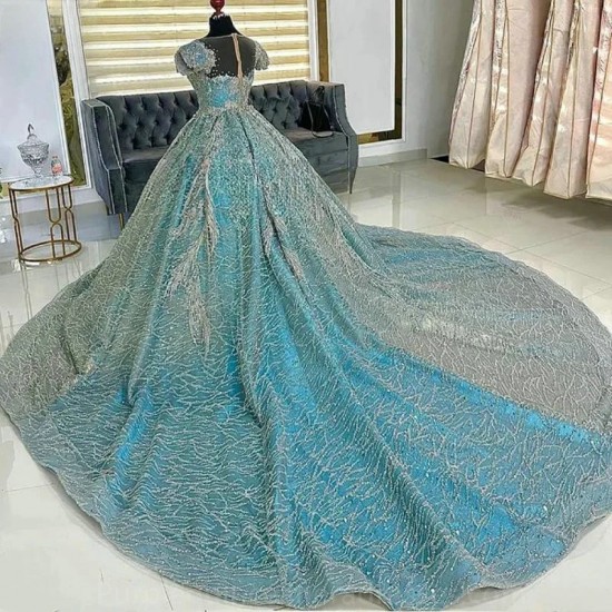 Off The Shoulder Light Blue Ball Gown Quincenara Dress Luxury Glitter Beading Sequined Corset Vestidos De XV Anos