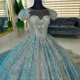 Off The Shoulder Light Blue Ball Gown Quincenara Dress Luxury Glitter Beading Sequined Corset Vestidos De XV Anos