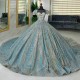 Off The Shoulder Light Blue Ball Gown Quincenara Dress Luxury Glitter Beading Sequined Corset Vestidos De XV Anos