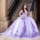 Off The Shoulder Lilac 3D Flowers Quinceanera Dresses Ball Gown Appliques Lace Corset Vestidos De 15 Anos