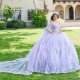 Off The Shoulder Lilac Ball Gown Quincenara Dress Applique Lace Beads Tull With Cape Ribbons Corset Vestidos 15 De XV Anos