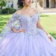 Off The Shoulder Lilac Ball Gown Quincenara Dress Applique Lace Beads Tull With Cape Ribbons Corset Vestidos 15 De XV Anos