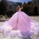 Off The Shoulder Lilac Illusion Ball Gown Quinceanera Dress 3D Flowers Appliques Lace Corset Vestidos De 15 Anos