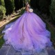 Off The Shoulder Lilac Illusion Ball Gown Quinceanera Dress 3D Flowers Appliques Lace Corset Vestidos De 15 Anos