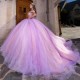 Off The Shoulder Lilac Illusion Ball Gown Quinceanera Dress 3D Flowers Appliques Lace Corset Vestidos De 15 Anos