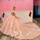 Off The Shoulder Pink Appliques Lace Bow Ball Gown Quinceanera Dresses 3D Flowers Corset Vestidos De 15 Anos