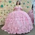 Off The Shoulder Pink Bow Quincenara Dresses Ball Gown Floral Applique Lace Sweet 15 Vestidos De XV Anos