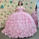 Off The Shoulder Pink Bow Quincenara Dresses Ball Gown Floral Applique Lace Sweet 15 Vestidos De XV Anos