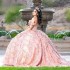 Off The Shoulder Pink Sequined Lace Ball Gown Quinceanera Dresses 3D Flowers Corset Vestidos De 15 Anos