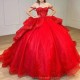 Off The Shoulder Red Ball Gown Quinceanera Dresses Sweet 16 Applique Lace Tull Party Prom Corset Vestido De 15 Anos