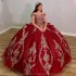 Off The Shoulder Red Bow Ball Gown Quinceanera Dresses Sequined Appliques Lace Corset Vestidos De 15 Anos