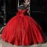 Off The Shoulder Red Glitter Crystal Beading Ball Gown Quincenara Dresses Corset Sweet 16 Vestidos De XV Anos With Bow