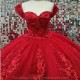 Off The Shoulder Red Quincenara Dresses Pearls Beading Ball Gown 3D Floral Lace Corset Sweet 16 Vestidos De XV Anos