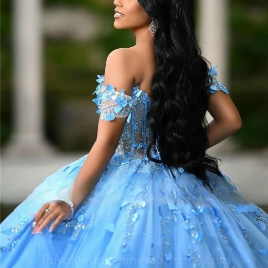 Off The Shoulder Royal Blue Quinceanera Dress 2024 Beaded 3D Flowers Corset Prom Dress Ball Gown Luxury Sweet 16 15