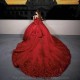 Off The Shoulder Sequin Red Evening Dress 2024 Bow Ball Gown Floor Length Sweep Train Quinceanera Dress