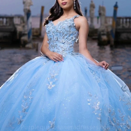 Off The Shoulder Sky Blue 16 Quinceanera Dresses Applique Lace Tull Party Dress Crystal Beading Ball Gown vestidos de 15