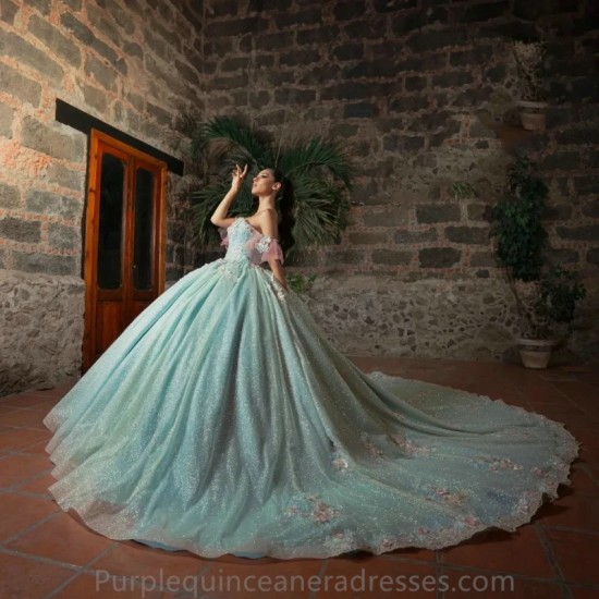 Off The Shoulder Sparkly Mint Green Sweetheart Quinceanera Dresses Ball Gown Princess Dress vestidos 15 de quinceanera