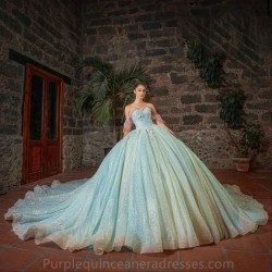 Off The Shoulder Sparkly Mint Green Sweetheart Quinceanera Dresses Ball Gown Princess Dress vestidos 15 de quinceanera