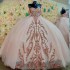 Off The Shoulder Sweet 15 Vestidos De XV Anos Ball Gown Floral Applique Lace Pink Quincenara Dresses With Bow