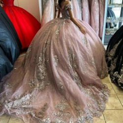 Off The Shouler Ball Gown Quinceanera Dresses Appliques Lace Beading Sweet 16 Dress Vestidos