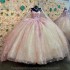 Princess Glitter Sequined Crystal Illusion Quincenara Dresses Ball Gown Spaghetti Strap Appliques Sweet 15 Vestidos De XV Anos